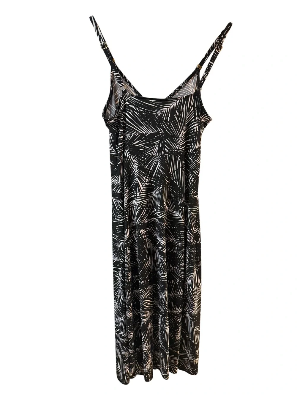 Michael Kors Small Black White Palm-Print Maxi Sundress Flowy Adjustable Beach